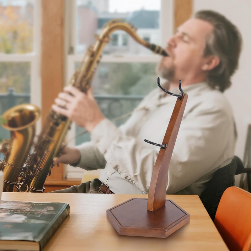 SoeKoa Saxophone Stand, Wooden Saxophone Stand Display for Alto Tenor Sax, Weighing Rhombus Base For Extra Stability Countertop Decoration（Only holder - Image 5